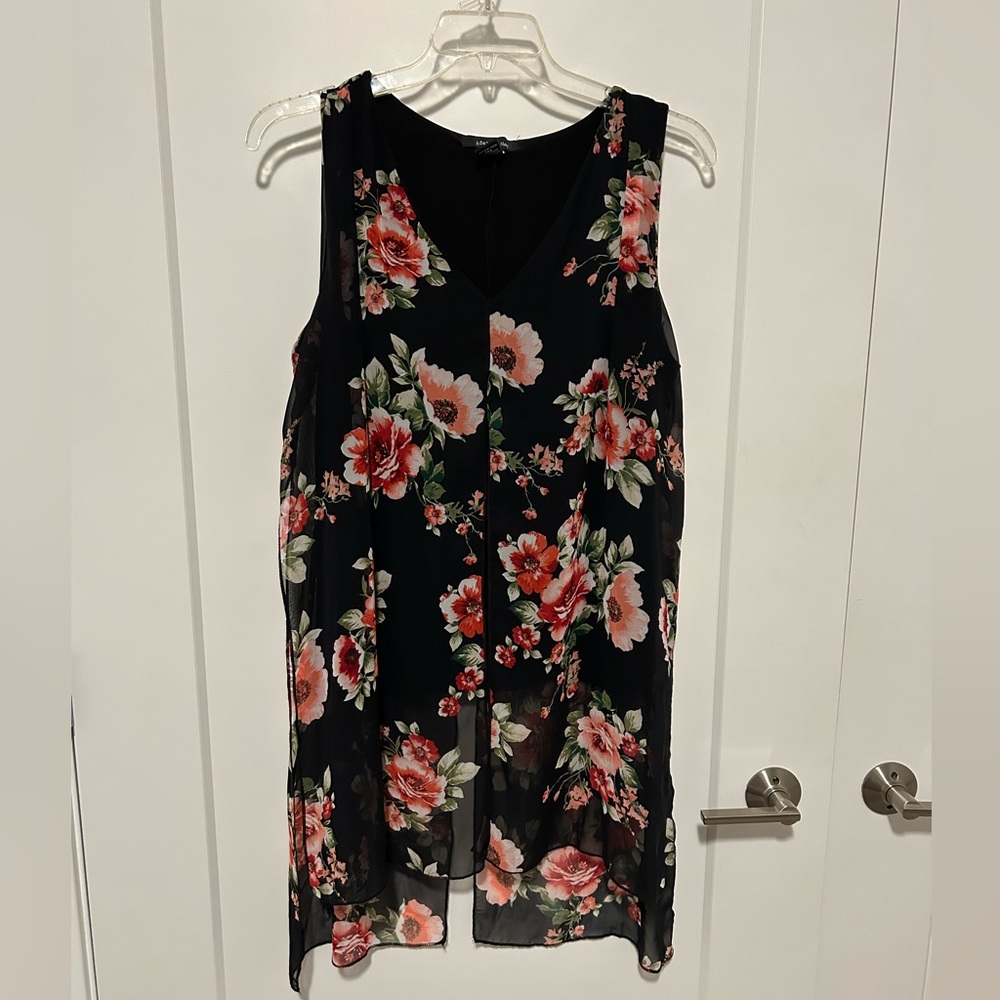 Adele & May XL V-neck black tank with floral overlay